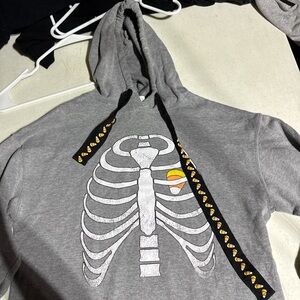 Gray Skeleton Hoodie with Heart Detail